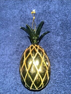 Gold Hand Blown Glass Pineapple Ornament with Green Top